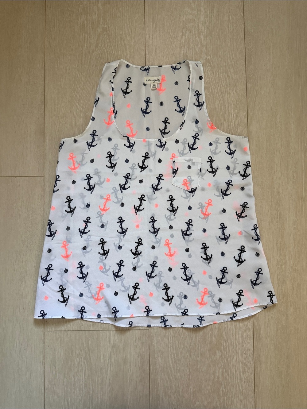 Maison Jules White Tank with Navy and Neon Coral Anchors